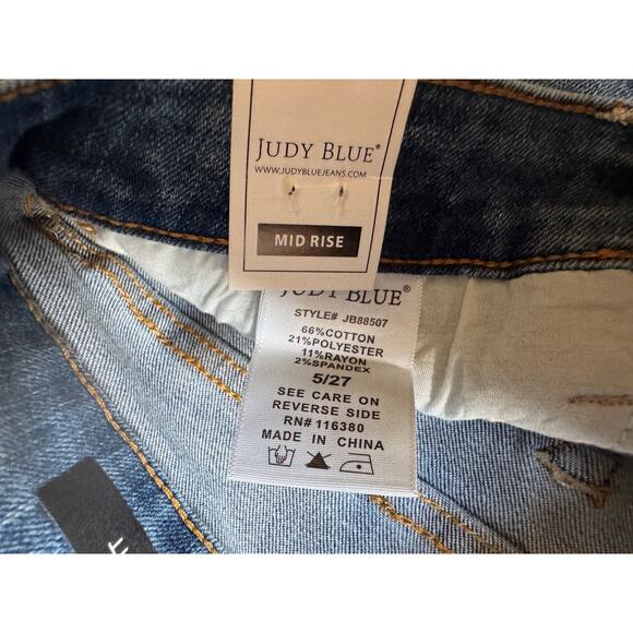 Judy Blue 70s Patch Skinny Fit Jeans Mid Rise Denim Retro Revival Boho Eclectic - Picture 3 of 8